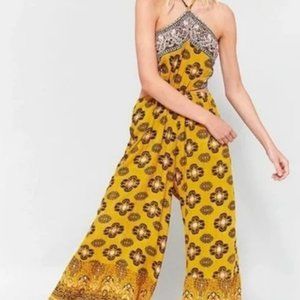 Free People Maribelle Jumpsuit Gold Festival Jumper Halter Neck